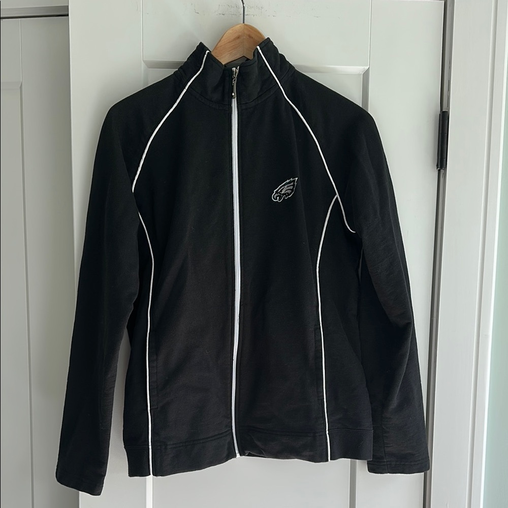 Philadelphia Eagles Black Zip-Up Jacket with White Piping